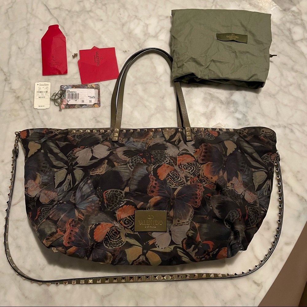 Valentino Nylon Camu Butterfly Rockstud Crossbody Tote Multicolor